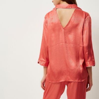 Bright pink jacquard pyjama shirt